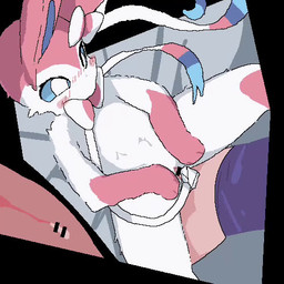 anthro biped blue_body blue_sclera blush bodily_fluids bottomless censor_bar censored_genitalia censored_penis clothed clothing cum cum_in_vagina cum_inside duo erection female female_penetrated fur genital_fluids genitals humanoid_genitalia humanoid_penis ineffective_censorship internal male male/female male_penetrating male_penetrating_female penetration penile penile_penetration penis pink_body pink_fur sex shallow_penetration topwear vaginal vaginal_penetration vulva white_body white_eyes white_fur sky_necko nintendo pokemon eeveelution generation_6_pokemon human mammal pokemon_(species) sylveon 1:1 animated censored digital_media_(artwork) low_res no_sound pixel_(artwork) pixel_animation short_playtime video