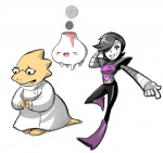 anthro black_hair blush buckteeth clothing coat eyes_closed eyewear female glasses glistening group hair hair_over_eye heart_symbol lab_coat machine male one_eye_obstructed open_mouth scales smile smoke teeth topwear volcano yellow_body yellow_scales cubewatermelon undertale undertale_(series) alphys mettaton mettaton_ex vulkin android humanoid lizard reptile robot scalie 2015