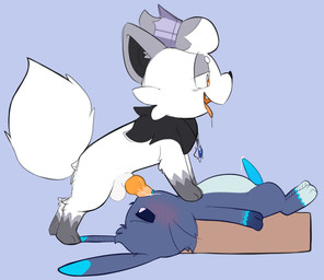 animal_genitalia animal_penis balls biped bipedal_feral black_body black_fur blue_body blue_fur blue_penis blush canine_genitalia canine_penis cheek_tuft crown duo erection face_fucking facial_tuft fangs fellatio feral fluffy fluffy_tail fur fur_tuft genitals gloves_(marking) grey_body grey_fur head_tuft headgear interspecies irrumatio jewelry knot knotted_penis leg_markings looking_at_genitalia looking_at_penis lying male male/male male_feral male_on_feral markings multicolored_body multicolored_fur necklace on_back open_mouth oral oral_penetration orange_eyes orange_penis orange_tongue paws penetration penile penile_penetration penis penis_in_mouth platform_sex quadruped sex sheath side_view socks_(marking) tail teeth tongue tongue_out tuft whiskers white_body white_fur porldraws nintendo pokemon fan_character generation_5_pokemon lagomorph leporid mammal pokemon_(species) rabbit zorua 2026 absurd_res digital_drawing_(artwork) digital_media_(artwork) flat_colors hi_res