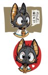 ankh anthro black_eyes collar cute_fangs dialogue fangs fur grey_body grey_fur heart_symbol hieroglyphics looking_at_viewer male open_mouth solo speech_bubble teeth yellow_body silverfox5213 egyptian_mythology middle_eastern_mythology mythology anubis anubian_jackal canid canine canis deity jackal mammal 2024 digital_media_(artwork)