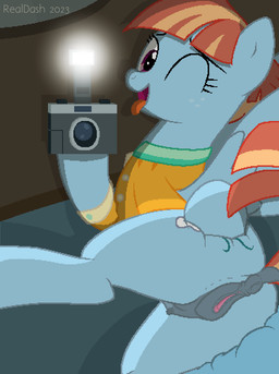 animal_genitalia animal_vulva anus bed bedroom blue_body bottomless butt butt_grab camera clitoral_winking clitoris clothed clothing cutie_mark equine_anus equine_genitalia equine_vulva female feral furniture genitals hand_on_butt looking_at_viewer lying on_model one_eye_closed one_leg_up open_mouth presenting puffy_anus raised_leg selfie smile solo spread_butt spread_legs spread_wings spreading tail teats tongue tongue_out vulva wings wink realdash friendship_is_magic hasbro my_little_pony mythology windy_whistles_(mlp) equid equine horse mammal mythological_creature mythological_equine pegasus pony 2023 digital_media_(artwork) pixel_(artwork)