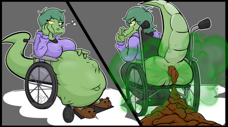 anthro bottomless bottomless_female clothed clothing digestion disability fart fart_cloud feces female paraplegic solo vehicle vore wheelchair gamsobart cavemanon_studios i_wani_hug_that_gator olivia_halford baryonyx dinosaur prehistoric_species reptile scalie spinosaurid theropod absurd_res hi_res signature