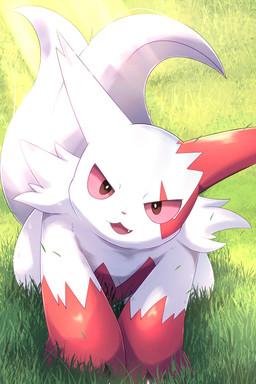 ambiguous_feral ambiguous_gender black_claws claws day fangs feral fluffy fluffy_tail fur grass head_tilt kemono light light_beam looking_at_viewer open_mouth outside pink_nose pink_sclera pink_tongue plant pupils quadruped red_body red_ears red_eyes red_fur solo sunbeam sunlight tail teeth tongue white_body white_ears white_fur white_pupils white_tail rumine nintendo pokemon generation_3_pokemon mammal pokemon_(species) zangoose 2026 hi_res lighting shaded