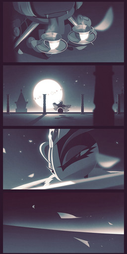 4_panel_comic 4_wings 6_hands ambiguous_gender antennae_(anatomy) anthro arthropod_abdomen beverage black_border border building castle clothing container crown cup cute_fangs cutting detailed_background duo eyelashes eyeshadow fangs female floating_hands gloves handwear headgear heart_symbol holding_beverage holding_melee_weapon holding_object holding_sword holding_weapon insect_wings legless makeup melee_weapon moon mouthless multi_hand multi_wing narrowed_eyes night outside petals pillar plate practice rapier scarf star_symbol steam sword tea tea_cup teeth tower weapon wings 5health kirby:_triple_deluxe kirby_(series) nintendo queen_sectonia taranza arachnid arthropod hymenopteran insect spider spidr wasp 2021 absurd_res comic digital_drawing_(artwork) digital_media_(artwork) hi_res monochrome