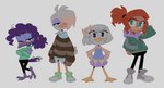 accessory anthro beak biped bow_ribbon clothed clothing feathers female footwear freckles front_view fully_clothed green_eyes grey_background group hair hair_accessory hair_bow hair_ribbon hand_in_pocket pockets ponytail red_hair ribbons shoes simple_background standing white_body white_feathers young iksiudodi disney ducktales ducktales_(2017) gosalyn_waddlemeyer lena_(ducktales) violet_sabrewing webby_vanderquack anatid anseriform apodiform avian bird duck hummingbird 2021 full-length_portrait hi_res portrait