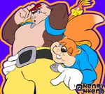 anthro backpack bedroom_eyes bottomless bottomwear clothed clothing duo hoodie hoodie_only hugging_hips male narrowed_eyes seductive shorts team_phoria_legacy topwear topwear_only henry_hyena banjo-kazooie conker's_bad_fur_day rareware banjo_(banjo-kazooie) conker bear mammal rodent sciurid tree_squirrel hi_res