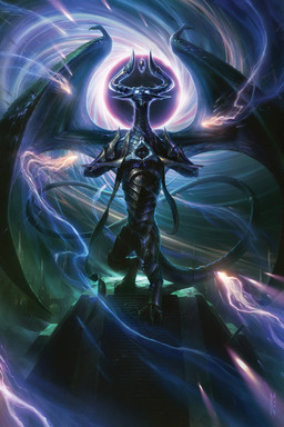 accessory anthro armor biped black_body black_hole black_scales breastplate bridge building city front_view furgonomics glowing glowing_eyes horn long_tail looking_at_viewer macro magic male membrane_(anatomy) membranous_wings pauldron scales solo standing star tail tail_accessory tower wings raymond_swanland hasbro magic:_the_gathering mythology wizards_of_the_coast nicol_bolas dragon mythological_creature mythological_scalie scalie 2017 2:3 hi_res official_art