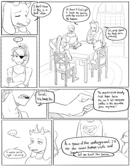 anthro bone clothed clothing crown dialogue eye_patch eyewear female first_person_view furniture glasses group headgear inside male open_mouth queen royalty sitting skeleton speech_bubble table text newnap undertale undertale_(series) alphys flowey_the_flower papyrus_(undertale) sans_(undertale) toriel undyne animal_humanoid animated_skeleton aquatic boss_monster_(undertale) bovid caprine fish goat humanoid mammal monster scalie scalie_humanoid undead comic english_text hi_res monochrome
