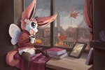 ageplay ambiguous_gender antennae_(anatomy) anthro autumn_leaves big_ears big_eyes book bow_ribbon clean_diaper clothed clothing coffee_mug cozy diaper fur holding_coffee_mug infantilism inside looking_out_window looking_outside pantsless picture_frame pink_body pink_fur rain_on_window ribbons roleplay sitting smile solo sweater tail topwear translucent translucent_wings urban_background wearing_diaper wetness_indicator white_body white_fur wings autumn_eevee nintendo pokemon eeveelution generation_6_pokemon generation_7_pokemon hybrid pokemon_(species) ribombee sylveon hi_res