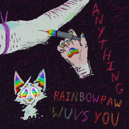 anthro arm_scar bodily_fluids colored_nails drug_usage drugged drugs fangs female fur holding_syringe medical_instrument medical_syringe multicolored_eyes multicolored_pawpads nails pawpads rainbow_eyes rainbow_inner_ear rainbow_nails rainbow_nose rainbow_pawpads rainbow_text red_text sad scar scientific_instrument self-harm_scars smile solo sparklefur substance_intoxication syringe tears teeth text white_body white_fur x_eyes demensa rainbowpaw_(demensa) canid canine canis domestic_dog mammal 1:1 2025 digital_media_(artwork) english_text hi_res pixel_(artwork)