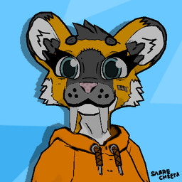 anthro band-aid bandage blue_eyes claws clothed clothing ear_markings eyebrows eyelashes facial_tuft fangs female front_view fully_clothed fur grey_body grey_fur hair happy head_tuft hoodie inner_ear_fluff markings orange_body orange_fur round_ears sabertooth_(anatomy) short_hair smile smiling_at_viewer solo teeth toony topwear tuft white_body white_fur sabrecheeta dotami-vrm sabrie_(sabrecheeta) felid mammal pantherine prehistoric_species saber-toothed_tiger 1:1 2025 3d_(artwork) blender_(artwork) digital_media_(artwork) icon low_res portrait