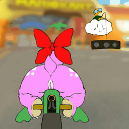accessory animated_gif anthro anus big_butt bow_ribbon butt feet female genitals hair_accessory hair_bow hair_ribbon looking_away motorcycle nude nude_female pink_body presenting presenting_hindquarters ribbons solo tail vehicle vulva chunkyoreo mario_bros mario_kart nintendo birdo_(character) lakitu_(mario_kart) birdo dinosaur koopa lakitu mammal pink_birdo prehistoric_species reptile scalie 1:1 animated short_playtime