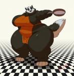 apron apron_only big_breasts breasts clothing cookware female frying_pan huge_breasts kitchen_utensils mostly_nude overweight overweight_female pan solo tools kazecat imelda_(dredge123) badger european_badger mammal meles mustelid musteline hi_res