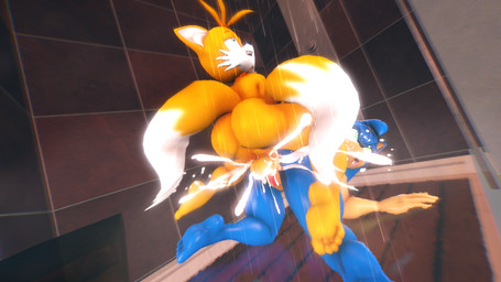ahegao anal anal_penetration anthro balls bathing big_breasts blue_body blue_fur bodily_fluids breasts butt crossgender cum cum_in_ass cum_inside doggystyle duo female female_penetrated from_behind_position fur genital_fluids genitals green_eyes hair looking_pleasured male male/female male_penetrating male_penetrating_female mtf_crossgender nude oral ovgorski penetration penile penile_penetration penis penis_in_ass sex shower showering tail sega sonic_the_hedgehog_(series) miles_prower sonic_the_hedgehog canid canine eulipotyphlan fox hedgehog mammal 16:9 3d_(artwork) 4k absurd_res digital_media_(artwork) hi_res source_filmmaker_(artwork) widescreen