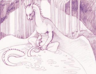 bath claws female feral horn membrane_(anatomy) membranous_wings outside solo spread_legs spreading tail water wet wings skadjer european_mythology inheritance_cycle mythology saphira dragon mythological_creature mythological_scalie scalie western_dragon monochrome