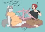 anthro clothed clothing dress female fur hair human_on_anthro interspecies male maternity_dress pregnant question_mark red_hair tail white_body white_fur dd.leech twokinds database_error_(twokinds) raine_silverlock canid canine canis human mammal wolf hi_res