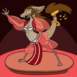 anthro belly_dancer bra breasts cleavage clothed clothing female open_mouth simple_background solo tail tail_tuft tuft underwear trout_(artist) out-of-placers mammal yinglet 1:1 2016 aliasing digital_media_(artwork)