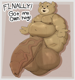 anthro balls belly big_balls big_penis black_nose bodily_fluids brown_body brown_fur dialogue exclamation_point eyebrows foreskin fur genitals huge_balls huge_penis hyper hyper_balls hyper_genitalia hyper_penis male navel nipples open_mouth overweight overweight_anthro overweight_male penis plushie scrotum_flap seam_(sewing) solo stitch_(sewing) sweat sweaty_balls sweaty_body sweaty_genitalia sweaty_legs sweaty_thighs text thick_thighs unretracted_foreskin vein veiny_penis rokie38 ted_(ted) animate_inanimate bear living_plushie mammal teddy_bear_(species) 2026 digital_drawing_(artwork) digital_media_(artwork) english_description english_text hi_res