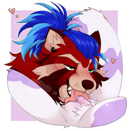 accessory anthro blue_hair blush bodily_fluids breath cunnilingus drooling drooling_tongue duo female fur genitals hair hair_accessory hair_tie highlights_(coloring) looking_at_viewer male male/female open_mouth oral panting pregnant purple_body purple_fur red_body red_fur saliva sex simple_background teeth tongue vaginal vulva bluezeru hunnystrawberrybunny redcreate71 ailurid lagomorph leporid mammal rabbit red_panda 1:1 absurd_res hi_res