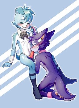 4_toes 5_fingers abstract_background anthro anthro_on_anthro anthro_penetrated anthro_penetrating anthro_penetrating_anthro barefoot biped black_bow_tie black_clothing black_footwear black_panties black_socks black_underwear blue_background blue_body blue_ears blue_fur blue_hair blue_tail blush bodily_fluids bow_tie clothing clothing_aside collar countershading cuff_links duo erection eyes_closed featureless_chest feet fellatio fingers footwear fur genitals hair hand_on_leg inner_ear_fluff kemono kneeling kneeling_oral_position kneeling_sex knot leash leash_pull looking_at_genitalia looking_at_penis male male/male male_penetrated male_penetrating male_penetrating_male monotone_hair monotone_tail mostly_nude multicolored_body multicolored_fur nude open_mouth oral oral_penetration panties panties_aside pattern_background pawpads paws penetration penile penis pink_collar pink_leash pink_pawpads purple_body purple_ears purple_eyes purple_fur purple_hair purple_tail red_penis sex shota simple_background sitting skinny smile socks striped_background sweat sweatdrop tail toes tuft two_tone_body two_tone_fur two_tone_tail underwear underwear_aside white_tail young young_anthro young_male young_on_young ffjjfjci hai_na_chuan_(ffjjfjci) richard_(ffjjfjci) canid canine canis domestic_dog fox mammal 2020 digital_drawing_(artwork) digital_media_(artwork) hi_res