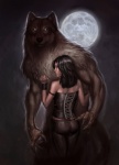 anthro biceps black_hair black_nose brown_body brown_fur claws clothed clothing duo female female_on_anthro full_moon fur green_eyes guardian hair hug human_on_anthro interspecies larger_male long_hair looking_at_viewer male male/female male_on_human moon muscular night no_pupils nude pose romantic romantic_ambiance romantic_couple size_difference smaller_female standing capprotii mythology canid canine human mammal mythological_canine mythological_creature werecanid werecanine werecreature werewolf detailed digital_media_(artwork)