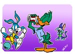 anthro beverage bottomwear clothing group male shorts sportswear juneduck21 tiny_toon_adventures warner_brothers buster_bunny furrball plucky_duck anatid anseriform avian bird domestic_cat duck felid feline felis lagomorph leporid mammal mouse murid murine rabbit rodent