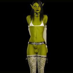 accessory belt bra clothed clothing crossdressing erection femboy fingerless_gloves garter genitals gloves handwear humanoid_genitalia humanoid_penis legwear lingerie male not_furry penis pig_nose solo stockings underwear white_clothing white_underwear greenstreet hethra humanoid orc 1:1 hi_res