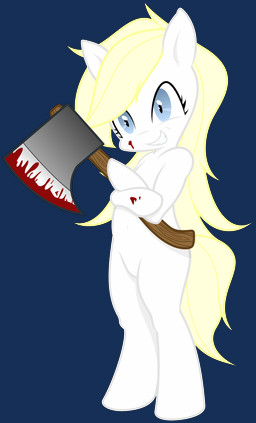 axe blonde_hair blood blue_eyes bodily_fluids female feral fur hair melee_weapon smile solo weapon white_body white_fur aryanne hasbro my_little_pony aryanne_(character) fan_character absurd_res alpha_channel hi_res