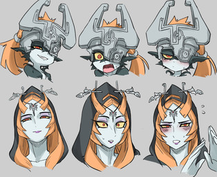 alternate_form armor blush blush_lines bodily_fluids covering covering_self crown expressions eyeshadow female flustered fused_shadow grey_background grey_body grey_skin grin grinning_at_viewer hair headgear helmet hood humanoid_pointy_ears lips looking_at_viewer makeup narrowed_eyes not_furry one_eye_obstructed one_fang open_mouth orange_hair pointy_ears ponytail purple_eyeshadow purple_lips red_eyes shocked shy simple_background smile smiling_at_viewer smirk smug solo sweat sweatdrop tiara wide_eyed ilo_a5 nintendo the_legend_of_zelda twilight_princess midna midna_(true_form) humanoid imp twili 2024 digital_drawing_(artwork) digital_media_(artwork) expression_sheet hi_res