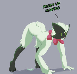 anthro bodily_fluids butt dialogue eyes_closed female genital_fluids grey_background master nude presenting presenting_hindquarters simple_background solo text vaginal_fluids vaginal_fluids_on_leg vaginal_fluids_puddle koshi_neko nintendo pokemon generation_9_pokemon meowscarada pokemon_(species) english_text hi_res tagme