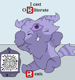 3_eyes ambiguous_feral ambiguous_gender b_emoji blep chest_tuft eyes_closed featureless_feet feet feral fluffy fur gameplay_mechanics looking_at_viewer markings multi_eye purple_body purple_ears purple_fur purple_sclera purple_tail ring_(marking) ringed_tail sitting solo spiral_pupils striped_body striped_fur striped_markings striped_tail stripes tail tail_markings text tongue tongue_out tuft richard_roe mewgenics alice_(mewgenics) domestic_cat felid feline felis mammal 2026 aliasing binary_drawing colored digital_drawing_(artwork) digital_media_(artwork) english_text low_res