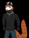 anthro beanie beard biped black_clothing black_hair black_hoodie black_topwear bottomwear clothed clothing denim denim_bottomwear denim_clothing facial_hair hair hat headgear headwear hoodie jeans male pants simple_background solo standing topwear thefurrykai-nd marvel two_best_friends_play matt_(two_best_friends_play) the_punisher ailurid mammal red_panda alpha_channel archived_source low_res