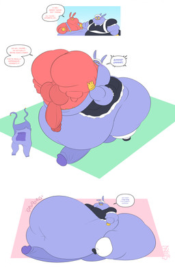 anthro balls belly big_balls big_belly big_butt big_penis butt clenched_teeth clothed clothing crossdressing crossdressing_male dialogue digestion digestion_noises duo fangs fur genitals gloves handwear humanoid_genitalia humanoid_penis immobile maid_uniform male morbidly_obese morbidly_obese_anthro morbidly_obese_male navel obese obese_anthro obese_male overalls overweight overweight_anthro overweight_male penis sitting soft_vore speech_bubble stretched_mouth teeth text uniform vore yellow_clothing yellow_gloves yellow_handwear jangleforks glitch_productions the_amazing_digital_circus evil_jax_(tadc) jax_(tadc) lagomorph leporid mammal rabbit 2025 absurd_res comic english_text hi_res signature