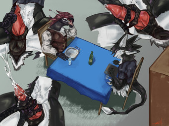3_fingers 4_ears 4_fingers 4_toes animal_genitalia animal_penis anthro anus avian_feet beak beak_closed beverage big_penis biped black_body black_claws black_clothing black_feathers black_feet black_finger_claws black_fur black_genitals black_hands black_scales black_sclera black_tail black_toe_claws bodily_fluids bottle bottomless bottomless_anthro brown_clothing brown_topwear canine_genitalia chair chest_tuft claws close-up clothed clothed_anthro clothed_sex clothing container countershading crotch_focus cum cum_drip cum_on_feet cum_on_penis cumshot cutaway cutlery dripping duo ejaculation embarrassed erection feathered_wings feathers feet finger_claws fingers fist foot_fetish foot_play footjob fur furniture genital_fluids genital_focus genital_slit genitals glass hair half-erect hand_on_own_head holding_penis intersex intersex/male intravaginal_penis kitchen_utensils knot knotted_penis knotted_tapering_penis leaking leaking_precum looking_away male male_anthro maleherm maleherm/male mouth_closed multi_ear multicolored_body multicolored_fur on_chair open_mouth orgasm partially_clothed penile penis penis_focus plate plump_labia precum precum_drip precum_on_penis prehensile_feet prehensile_footjob questionable_consent red_genitals red_hair red_penis restaurant scales scuted_legs scutes sex sexual_assault shirt simple_background sitting sitting_on_chair smile smug spreading stealth_sex t-shirt table tail tail_feathers talonjob talons tapering_penis teasing teasing_with_feet toe_claws toes tools topless topless_anthro topwear tuft tufted_fur two_tone_body under_table under_table_footjob vest vulva white_body white_clothing white_feathers white_fur white_topwear winged_arms wings worried y_anus korvidscratch fyr_(fenrir784) avali avian bird chicken galliform phasianid 2025 4:3 colored digital_drawing_(artwork) digital_media_(artwork) hi_res sequence shaded signature