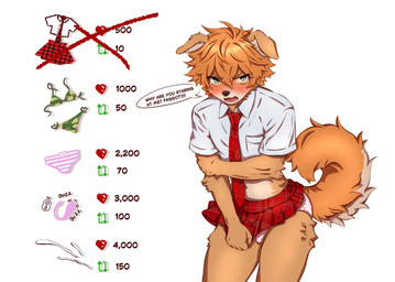 accessory angry anthro arm_tuft aviator_glasses bikini black_nose blush bodily_fluids bottomwear bottomwear_pull clock clothed clothing clothing_pull countershade_face countershade_tail countershading crop_top crossdressing crossdressing_male cum cumshot dialogue ejaculation elbow_tuft embarrassed eyelashes eyewear floppy_ears forceps fur genital_fluids glasses green_bottomwear green_clothing green_eyes hair homophobic_slur insult insulting_viewer interaction_drive male medical_instrument messy_hair miniskirt multicolored_body multicolored_fur necktie open_mouth orange_body orange_fur orange_hair panties pants pattern_bikini pattern_bottomwear pattern_clothing pattern_panties pattern_pants pattern_swimwear pattern_underwear pink_clothing pink_panties pink_underwear red_bottomwear red_clothing red_necktie red_skirt school_uniform scientific_instrument sex_toy shirt simple_background skirt skirt_pull solo speech_bubble strip_game striped_bottomwear striped_clothing striped_panties striped_underwear stripes surgical_instrument swimwear tail text topwear tuft two-piece_swimsuit two_tone_body two_tone_fur underwear uniform vibrator watch white_background white_body white_clothing white_countershading white_crop_top white_fur white_shirt white_topwear loserartgirl alexander_sterling canid canine canis domestic_dog mammal 2026 digital_drawing_(artwork) digital_media_(artwork) english_text portrait three-quarter_portrait