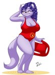 anthro beach belly belly_overhang big_breasts big_hair breasts cleavage clothed clothing curvy_figure eyeshadow female hair half-closed_eyes makeup narrowed_eyes one-piece_swimsuit pose purple_body purple_eyeshadow purple_hair red_clothing red_one-piece_swimsuit red_swimwear rescue_buoy seaside side_boob simple_background slightly_chubby solo standing swimwear text thick_thighs voluptuous yellow_eyes peterandwhitney baywatch whitney_(pnc) domestic_cat felid feline felis mammal 2019 english_text hi_res signature