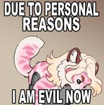 anthro bite blonde_hair duo fangs female fur glistening glistening_eyes hair humor markings pink_body pink_fur shitpost simple_background solo_focus striped_arms striped_markings striped_tail stripes tail tail_markings teeth text white_body white_fur tiggybloom due_to_personal_reasons_i_am_evil_now marzipan_(tiggybloom) felid mammal impact_(font) meme reaction_image