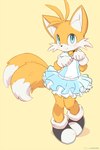 2_tails anthro bell bell_collar blush clothed clothing collar crossdressing dress femboy fist footwear gloves handwear looking_at_viewer male multi_tail shoes smile solo standing tail ancesra sega sonic_the_hedgehog_(series) miles_prower canid canine fox mammal 2024 2:3 hi_res