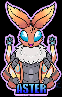 4_arms anthro badge black_background blue_eyes blush blush_lines cute_fangs fangs fur insect_wings multi_arm multi_limb open_mouth open_smile orange_body orange_fur outline simple_background smile solo teeth white_body white_fur wings kingstreasures arthropod insect lepidopteran moth 2023 hi_res watermark