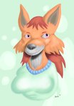 anthro breasts clothing eyebrows female fur green_clothing green_sweater green_topwear grey_nose hair orange_body orange_fur purple_eyes red_eyebrows red_hair smile solo sweater topwear white_body white_fur jubb canid canine fox mammal 2018 bust_portrait portrait signature