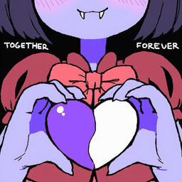 black_hair blush clothing corruption hair holding_heart holding_soul merging multi_arm multi_limb pink_bow purple_body purple_skin red_clothing red_shirt red_topwear shirt smile soul topwear anonymous_artist undertale undertale_(series) muffet animal_humanoid arachnid arachnid_humanoid arthropod arthropod_humanoid humanoid soul_(undertale) spider_humanoid 1:1