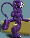 2015 3d_(artwork) 3d_animation animated anthro anus arashidrgn backsack balls bandai_namco barefoot biped butt claws depthy_(artwork) digimon digimon_(species) digital_media_(artwork) erection feet genitals green_eyes hindpaw imp impmon looking_back male mammal nude open_mouth paws penis perineum purple_balls purple_body purple_perineum rear_view short_playtime simple_background soles solo stereogram teeth toe_claws watermark wiggle_stereogram