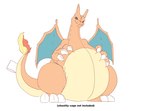 ambiguous_gender anthro belly big_belly blue_eyes blue_wings fangs fire flaming_tail front_view horn membrane_(anatomy) membranous_wings mouth_closed orange_body orange_horn plushie simple_background solo tail teeth white_background wings yellow_body hardscales nintendo pokemon animate_inanimate charizard generation_1_pokemon living_plushie pokemon_(species) absurd_res hi_res