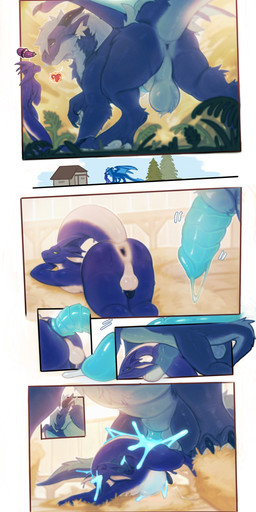abdominal_bulge animal_genitalia anthro anthro_on_feral anthro_penetrated anus balls bestiality black_anus black_horn black_knot black_penis blue_body blue_claws blue_eyes blue_fur blue_penis blue_scales bodily_fluids butt claws cum cum_inflation cum_inside cum_through digitigrade duo erection feral feral_penetrating feral_penetrating_anthro fur genital_fluids genitals green_eyes horn inflation knot larger_feral larger_male male male/male male_anthro male_feral male_on_anthro male_on_feral mane membrane_(anatomy) membranous_wings penetration penis penis_size_difference perineum quadruped raised_tail ridiculous_fit scales sex sheath size_difference smaller_anthro smaller_male smaller_penetrated tail thick_tail white_body white_fur white_mane white_scales wings ivnis mythology firondraak rhysek dragon furred_dragon furred_scalie mythological_creature mythological_scalie scalie absurd_res comic hi_res
