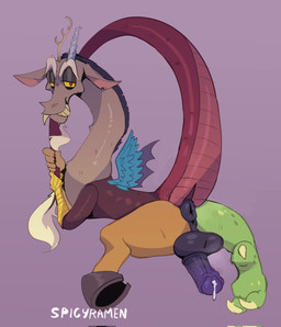 animal_genitalia animal_penis anthro anus balls bedroom_eyes big_balls bodily_fluids butt dripping equine_genitalia equine_penis genital_fluids genitals long_tail looking_at_viewer looking_back looking_back_at_viewer male medial_ring narrowed_eyes penis penis_backwards perineum precum precum_drip raised_tail seductive smile smirk solo spread_legs spreading tail tail_anus thick_tail wings spicyramen friendship_is_magic hasbro my_little_pony discord_(mlp) chimera draconequus hi_res