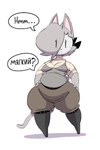 4_fingers :< anthro asking belly belt belt_buckle big_belly biped black_belt black_boots black_clothing black_footwear black_legwear black_thigh_boots black_thigh_highs black_whiskers boot_buckle boots bottomwear breasts brown_bottomwear brown_clothing brown_pants buckle cat_tail cheek_tuft clothed clothed_anthro clothed_female clothing eyelashes facial_tuft feet female fingers footwear front_view fur grey_body grey_clothing grey_ears grey_fur grey_hair grey_shirt grey_tail grey_tank_top grey_topwear grey_tuft hair hair_over_eye hand_on_hip hand_on_own_hip legwear mask obese obese_anthro obese_female overweight overweight_anthro overweight_female pants pink_inner_ear pointy_ears prick_ears question_mark shadow shirt shoes simple_eyes small_feet solo speech_bubble standing tail tank_top text thick_thighs thigh_boots thigh_highs topwear tuft vowelless vowelless_vocalization wearing_mask whiskers wide_hipped_anthro wide_hipped_female wide_hips wraps maddeku gata_the_future_russian_kitty gata_preobrazhenskaya domestic_cat felid feline felis mammal russian_blue 2025 2:3 colored digital_drawing_(artwork) digital_media_(artwork) english_text full-length_portrait hi_res portrait russian_text shaded translated