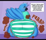 anthro black_bars bodily_noises clean_diaper clothed clothing diaper fart fart_fetish female looking_at_viewer looking_back rear_view rumbling_stomach simple_background smile solo tail text wearing_diaper shadyadi avian bird digital_media_(artwork) english_text hi_res letterbox