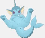 anus blue_body female feral fin genitals looking_at_viewer lying on_back presenting presenting_pussy purple_eyes pussy simple_background solo spread_legs spreading tail tail_fin white_background mcsadat nintendo pokemon eeveelution generation_1_pokemon pokemon_(species) vaporeon