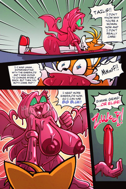 2_tails anthro areola big_areola big_breasts breasts covering covering_mouth crossgender dialogue dildo duo female female/female fur fused fusion gag gender_change genitals goo_hair goo_transformation green_sclera group huge_areola huge_breasts inanimate_transformation insane multi_tail nude nude_anthro nude_female piko_piko_hammer pseudo_hair purple_body sex_toy sharp_teeth slime speech_bubble tail teeth text transformation vulva wings yellow_body yellow_fur sachasketchy sega sonic_the_hedgehog_(series) calypso_(sachasketchy) miles_prower bat canid canine eulipotyphlan fox goo_creature hedgehog mammal animated comic english_text long_playtime
