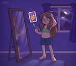 evening female flat_chested hair human_only imminent_transformation inside long_hair mirror moon night not_furry solo keffotin animal_crossing nintendo villager_(animal_crossing) human mammal comic digital_media_(artwork) hi_res